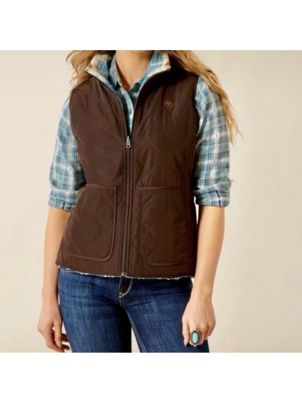 Ariat Dilon reversible vest 2.0 Aztec fleece print brown size large